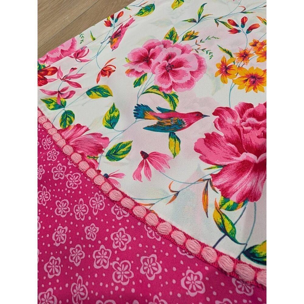 Pioneer Woman Pink Flounce Sleeve Topper Chinoserie Birds Boho Kimono L/XL NWT - Picture 14 of 15